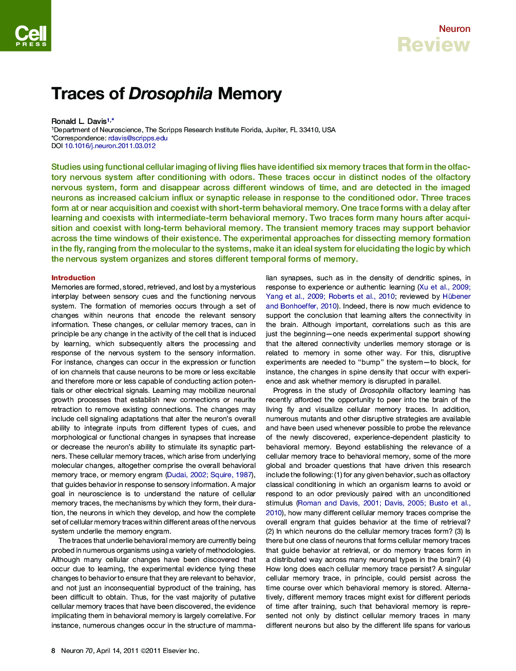 Traces of Drosophila Memory