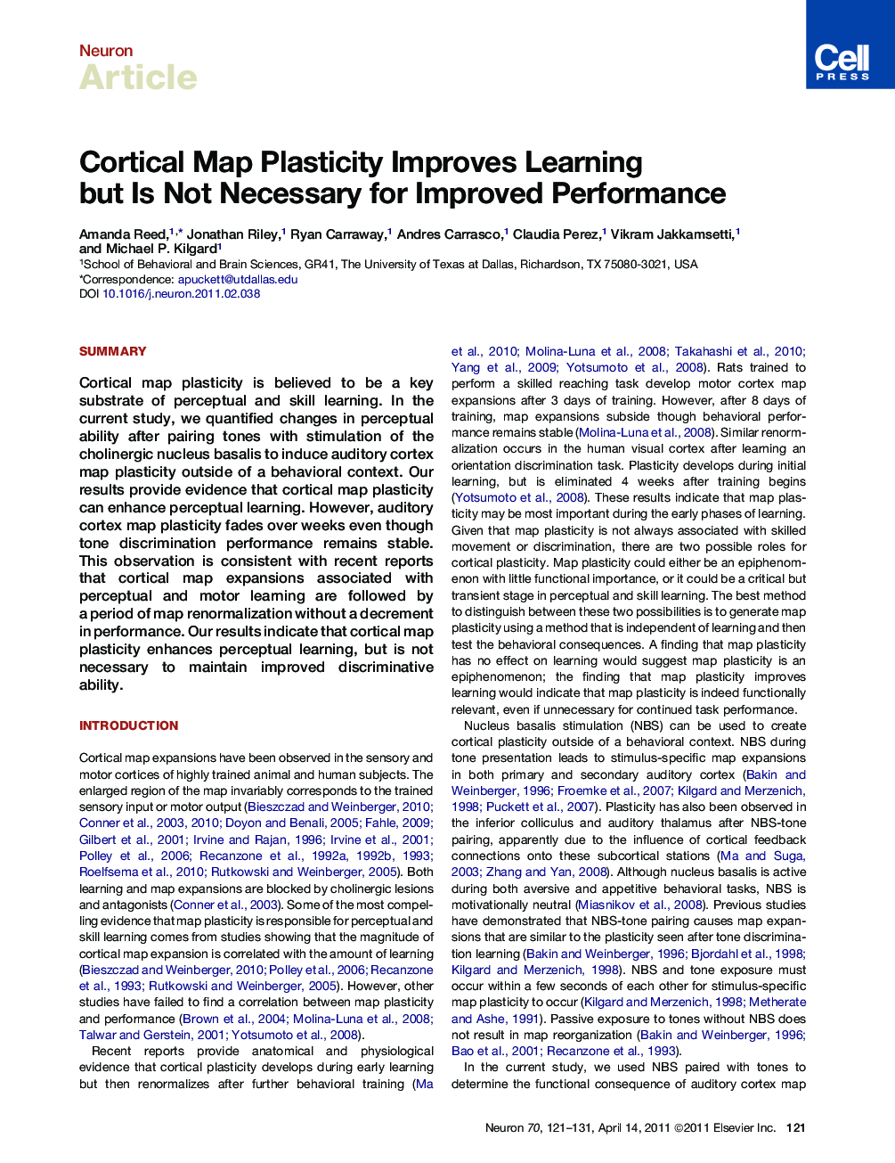 Cortical Map Plasticity Improves Learning but Is Not Necessary for Improved Performance