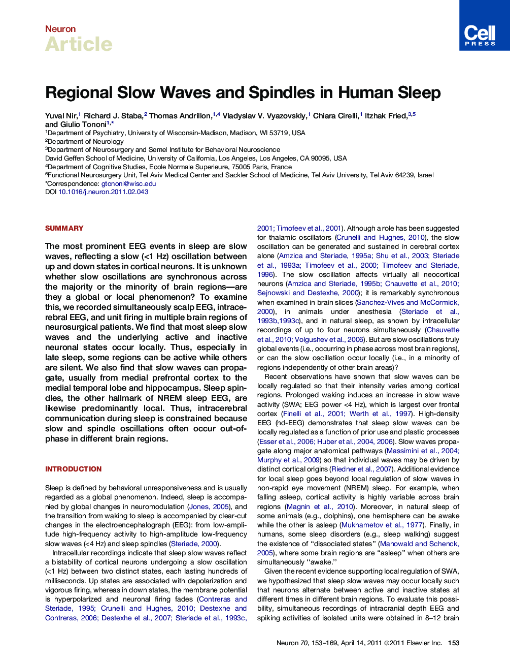 Regional Slow Waves and Spindles in Human Sleep