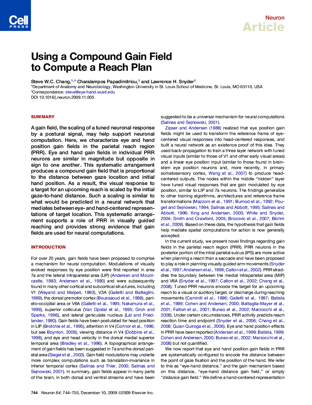 Using a Compound Gain Field to Compute a Reach Plan