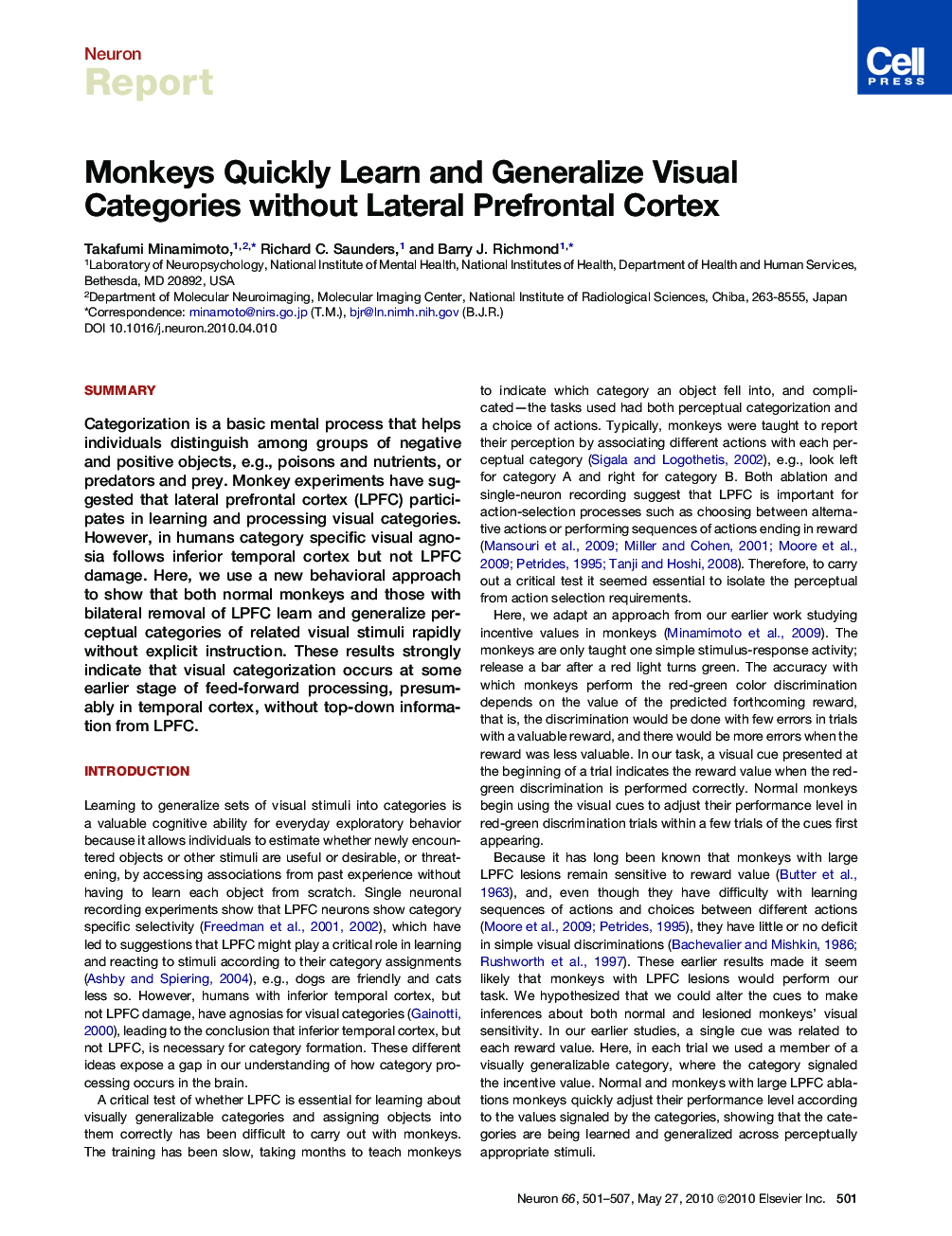 Monkeys Quickly Learn and Generalize Visual Categories without Lateral Prefrontal Cortex