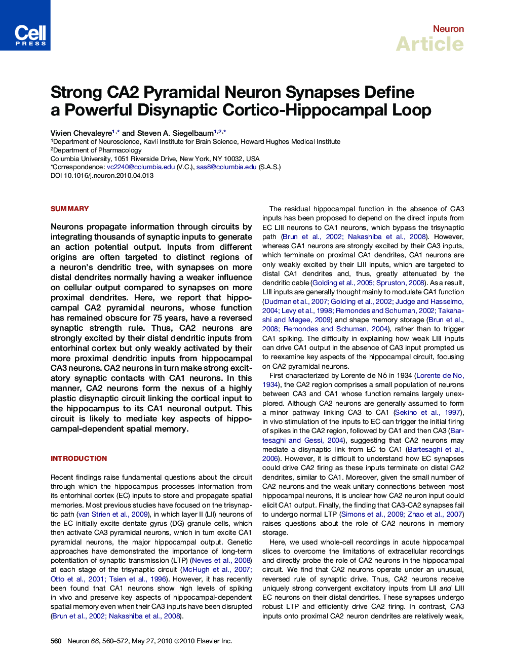 Strong CA2 Pyramidal Neuron Synapses Define a Powerful Disynaptic Cortico-Hippocampal Loop