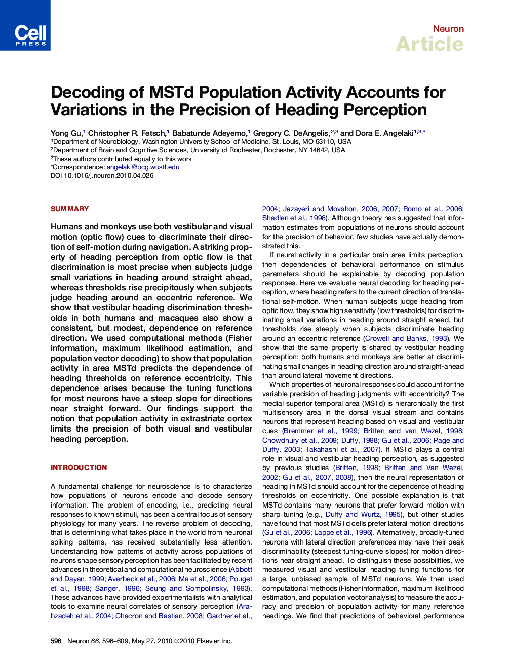 Decoding of MSTd Population Activity Accounts for Variations in the Precision of Heading Perception