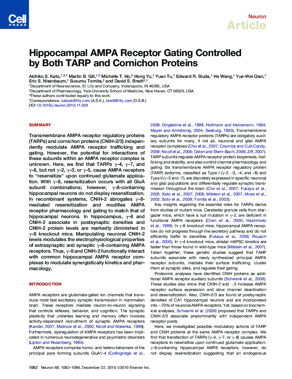 Hippocampal AMPA Receptor Gating Controlled by Both TARP and Cornichon Proteins
