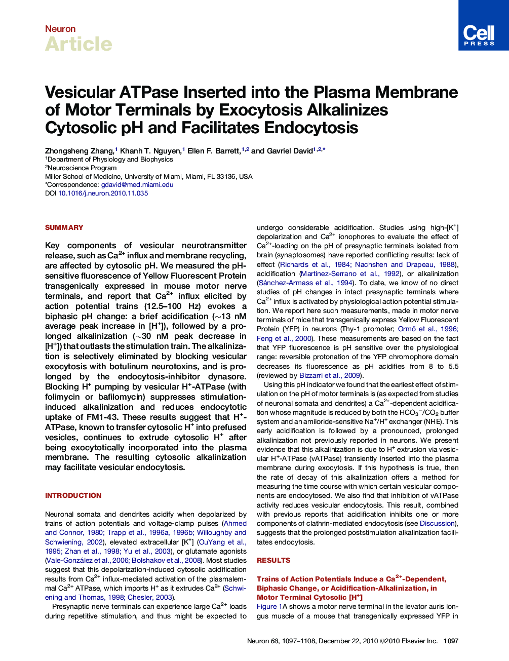 Vesicular ATPase Inserted into the Plasma Membrane of Motor Terminals by Exocytosis Alkalinizes Cytosolic pH and Facilitates Endocytosis