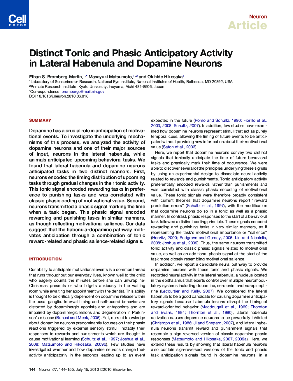 Distinct Tonic and Phasic Anticipatory Activity in Lateral Habenula and Dopamine Neurons