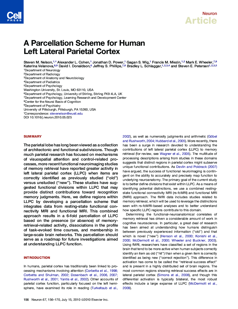 A Parcellation Scheme for Human Left Lateral Parietal Cortex