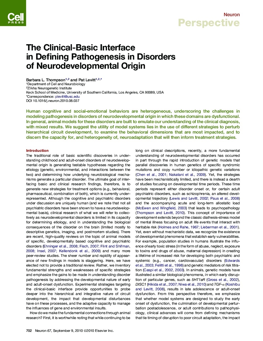 The Clinical-Basic Interface in Defining Pathogenesis in Disorders of Neurodevelopmental Origin