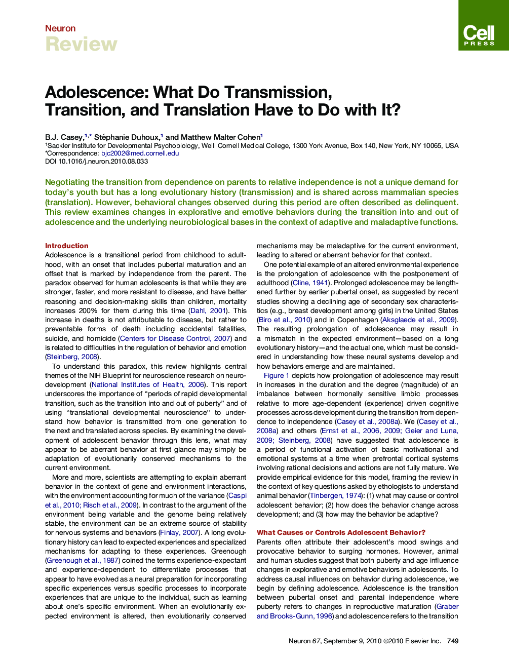 Adolescence: What Do Transmission, Transition, and Translation Have to Do with It?