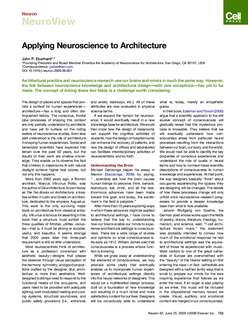 Applying Neuroscience to Architecture