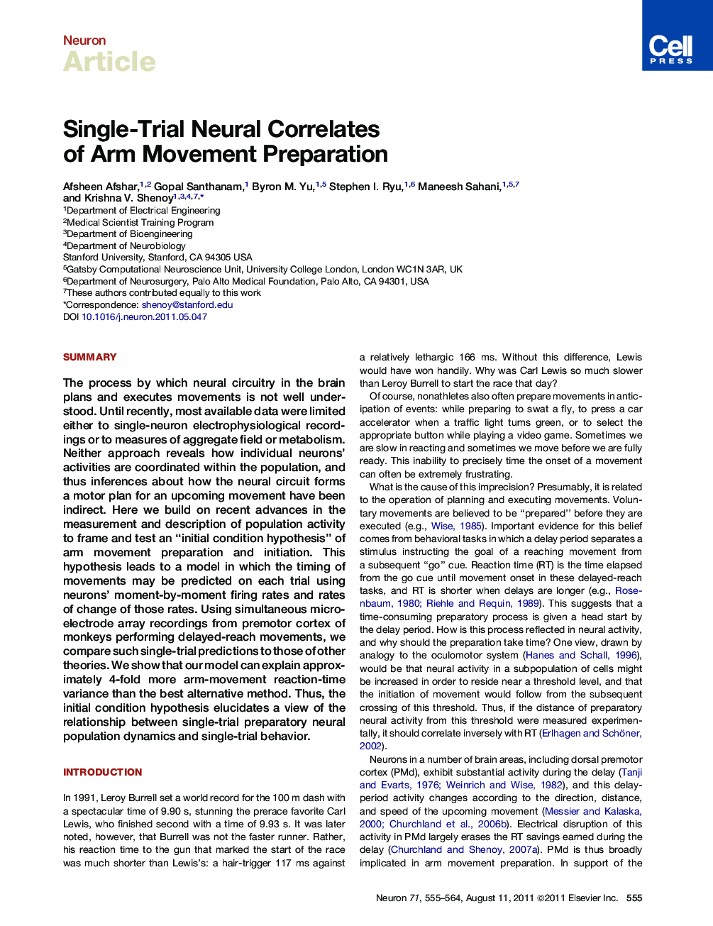 Single-Trial Neural Correlates of Arm Movement Preparation