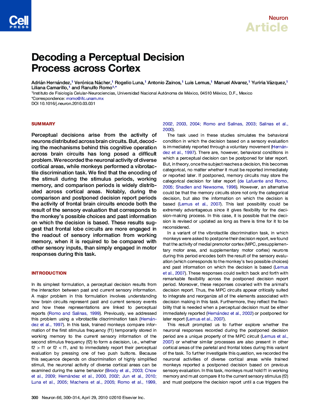 Decoding a Perceptual Decision Process across Cortex