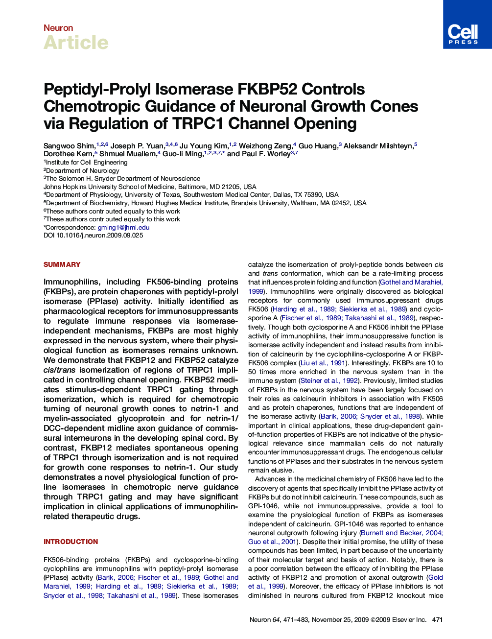 Peptidyl-Prolyl Isomerase FKBP52 Controls Chemotropic Guidance of Neuronal Growth Cones via Regulation of TRPC1 Channel Opening