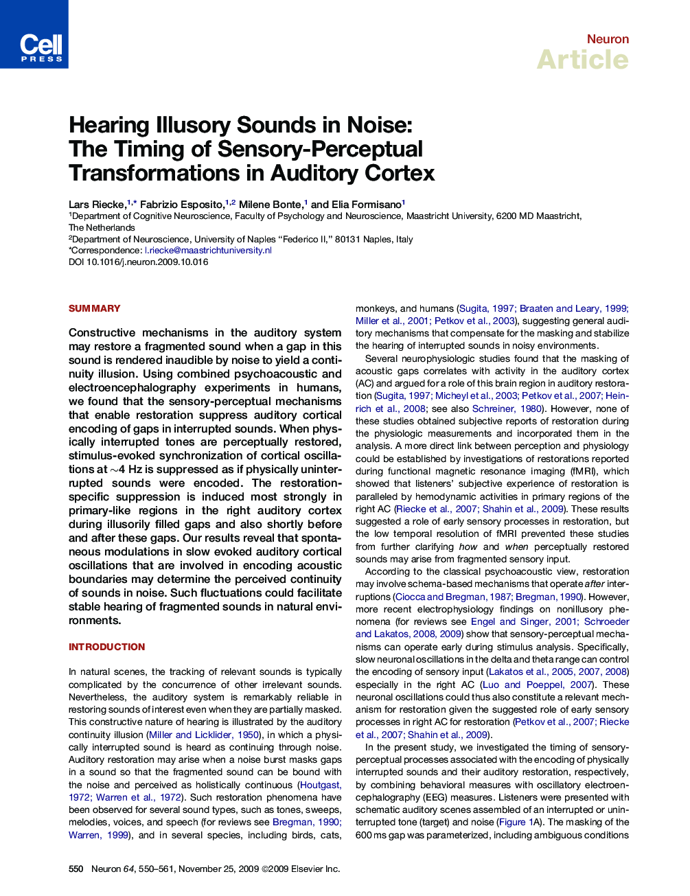 Hearing Illusory Sounds in Noise: The Timing of Sensory-Perceptual Transformations in Auditory Cortex