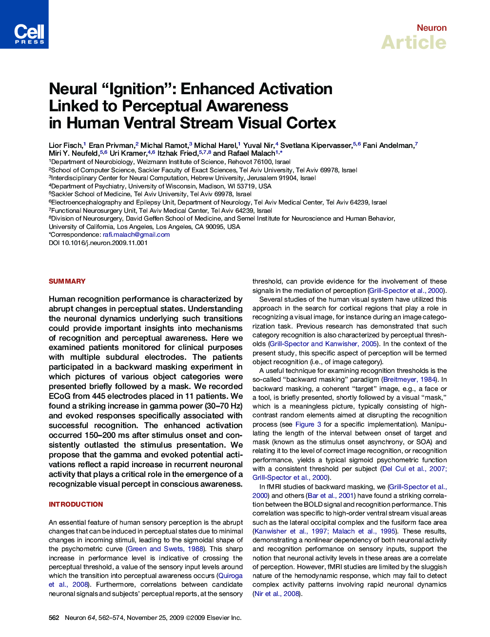 Neural “Ignition”: Enhanced Activation Linked to Perceptual Awareness in Human Ventral Stream Visual Cortex