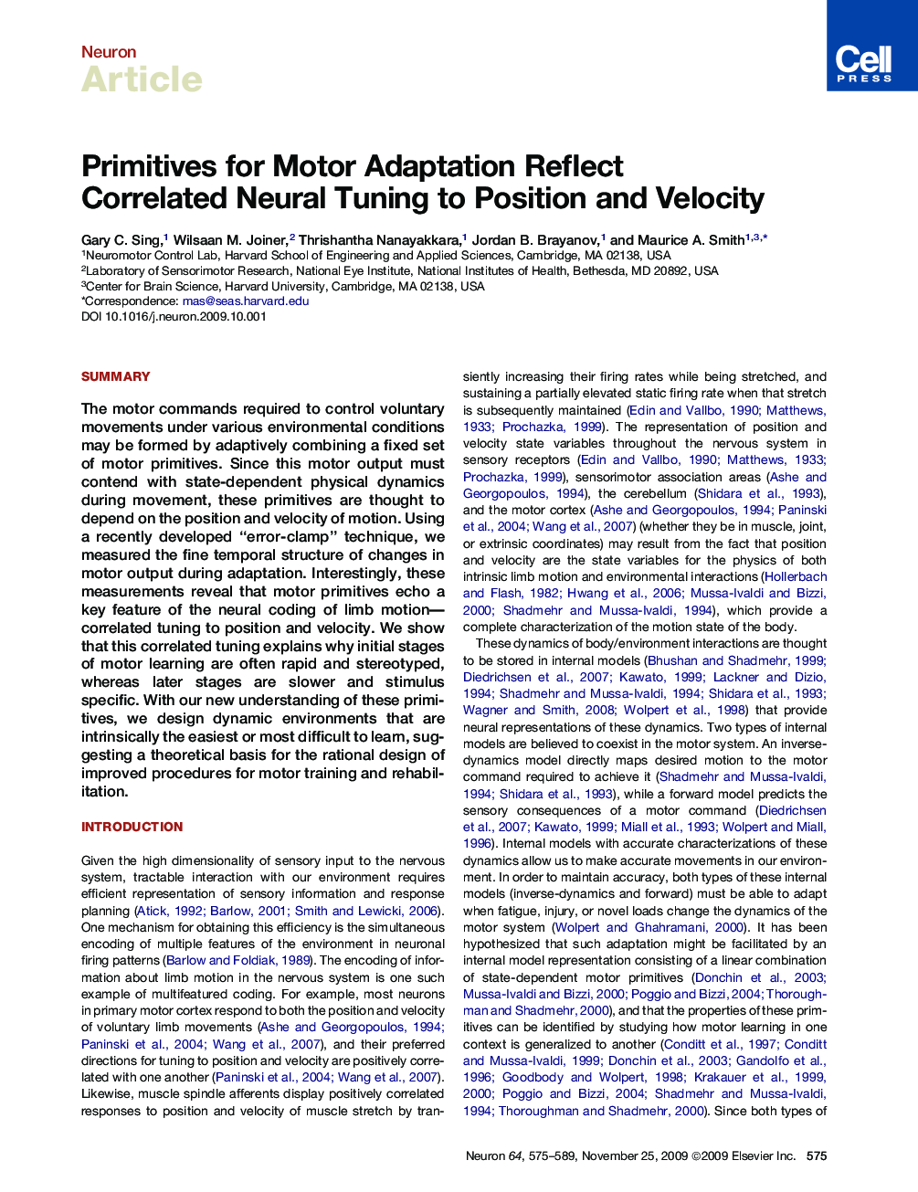 Primitives for Motor Adaptation Reflect Correlated Neural Tuning to Position and Velocity