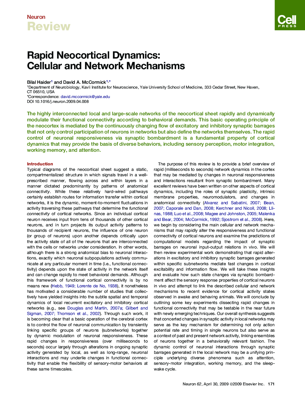 Rapid Neocortical Dynamics: Cellular and Network Mechanisms