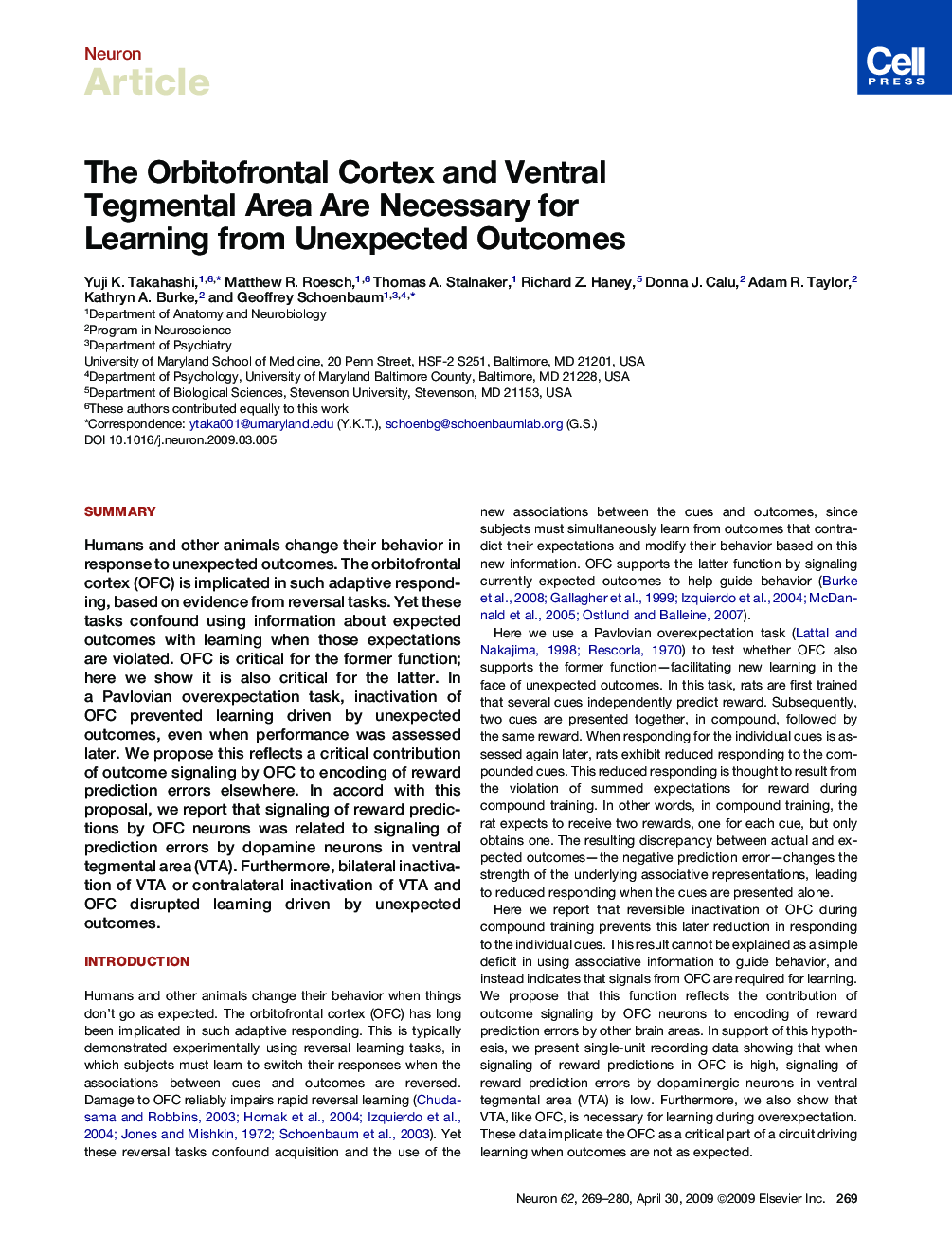The Orbitofrontal Cortex and Ventral Tegmental Area Are Necessary for Learning from Unexpected Outcomes