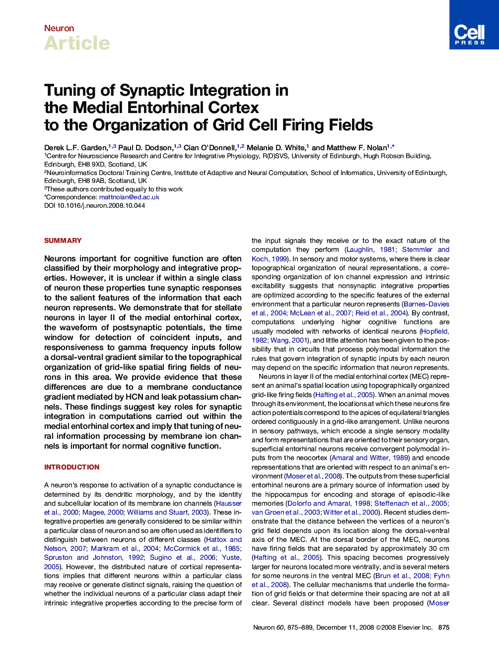 Tuning of Synaptic Integration in the Medial Entorhinal Cortex to the Organization of Grid Cell Firing Fields