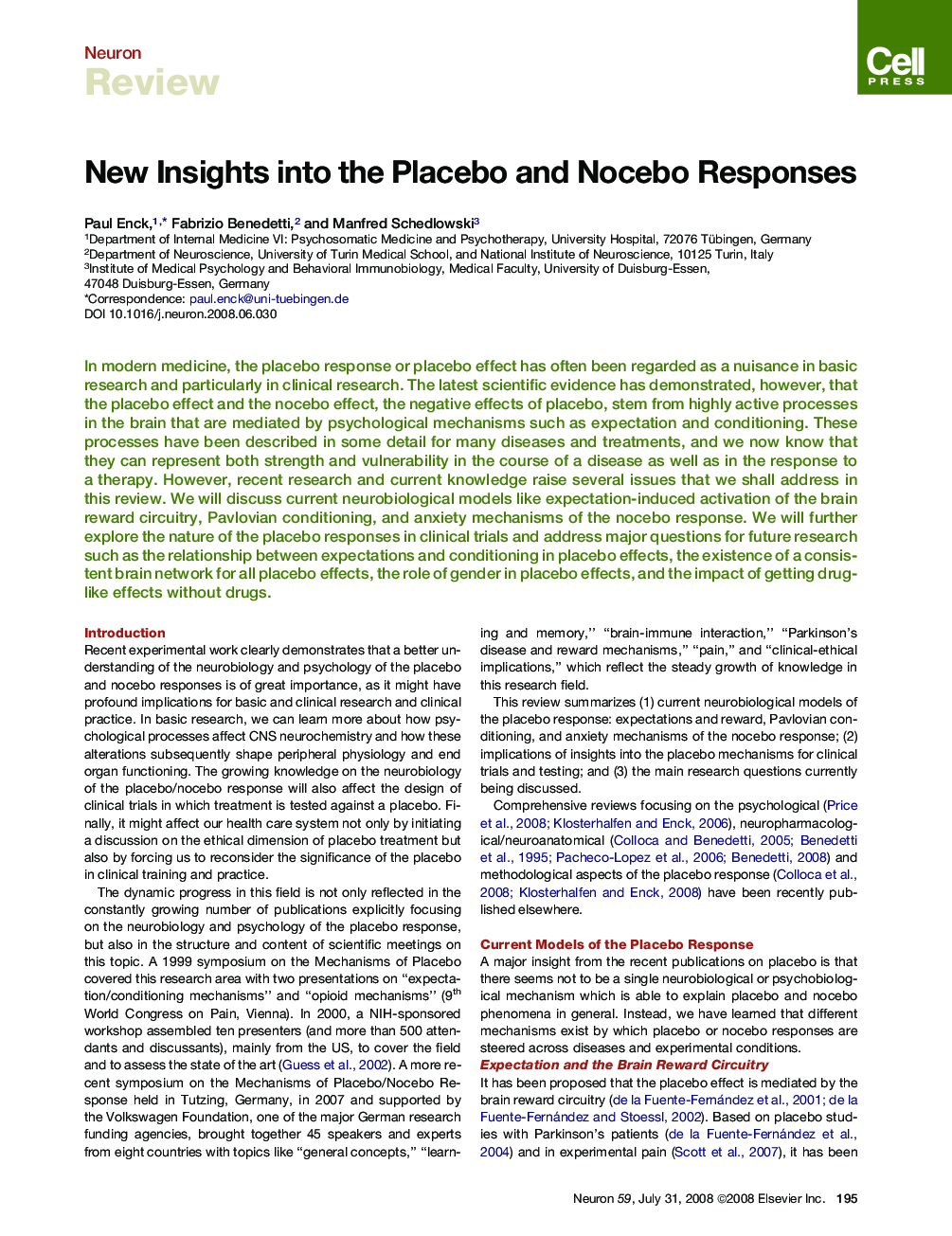 New Insights into the Placebo and Nocebo Responses