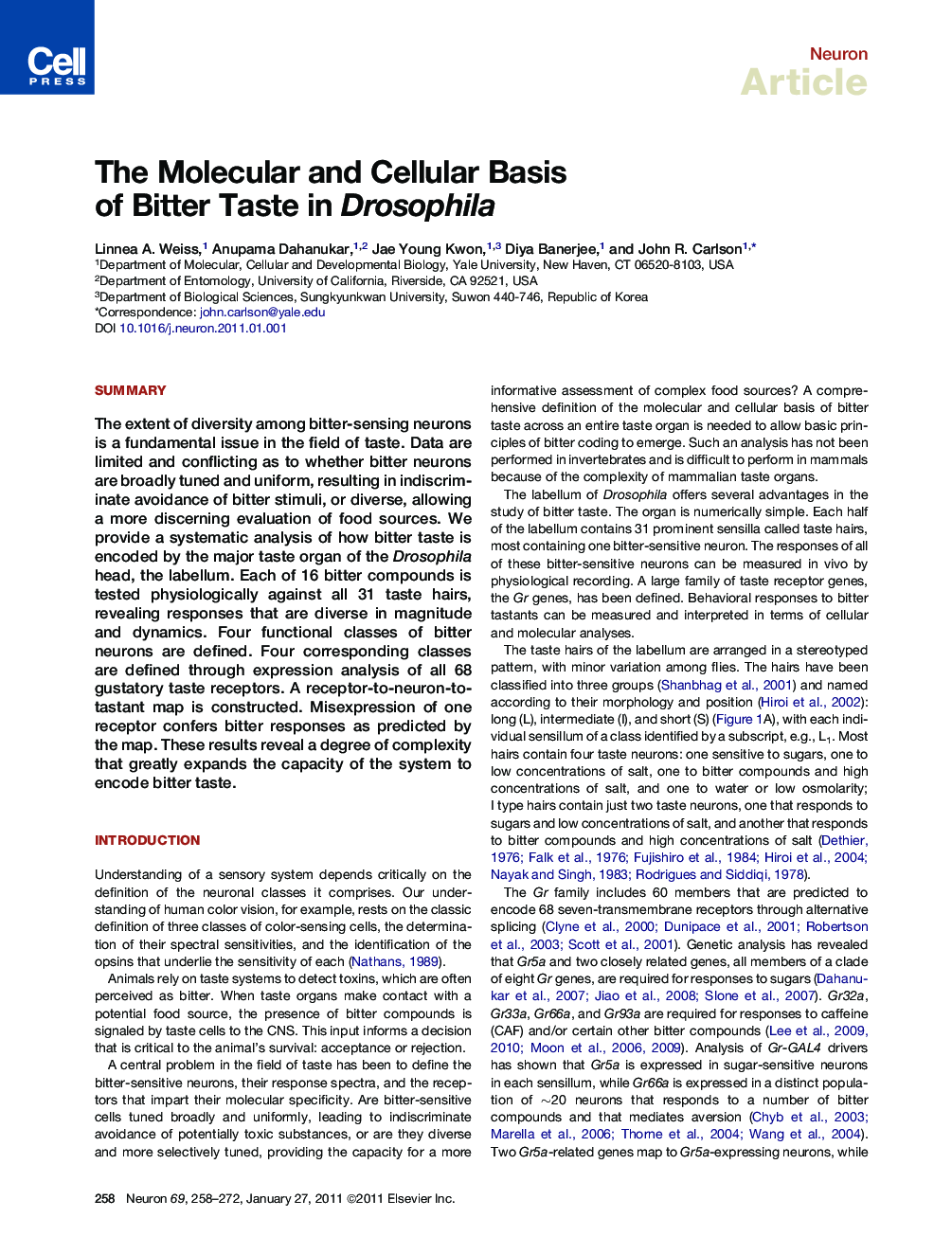 The Molecular and Cellular Basis of Bitter Taste in Drosophila