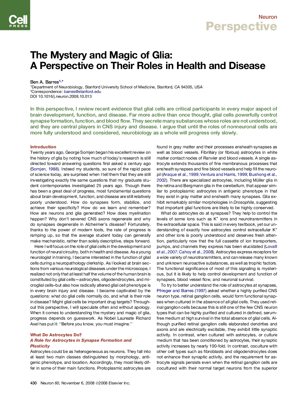 The Mystery and Magic of Glia: A Perspective on Their Roles in Health and Disease