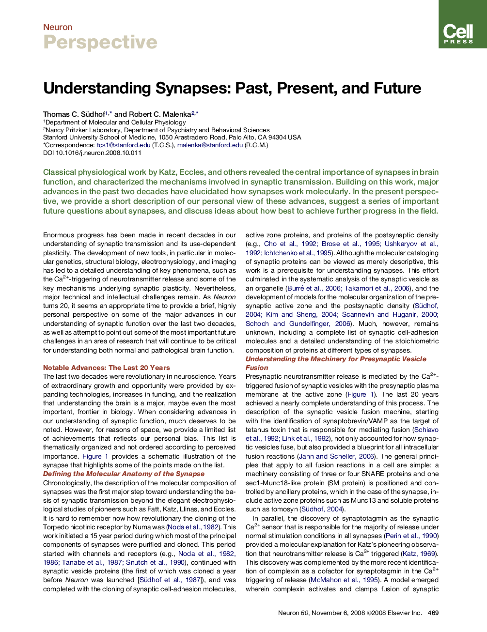 Understanding Synapses: Past, Present, and Future