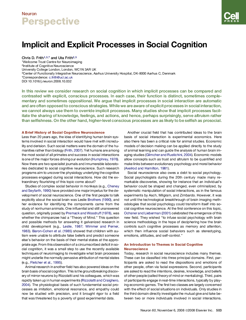 Implicit and Explicit Processes in Social Cognition