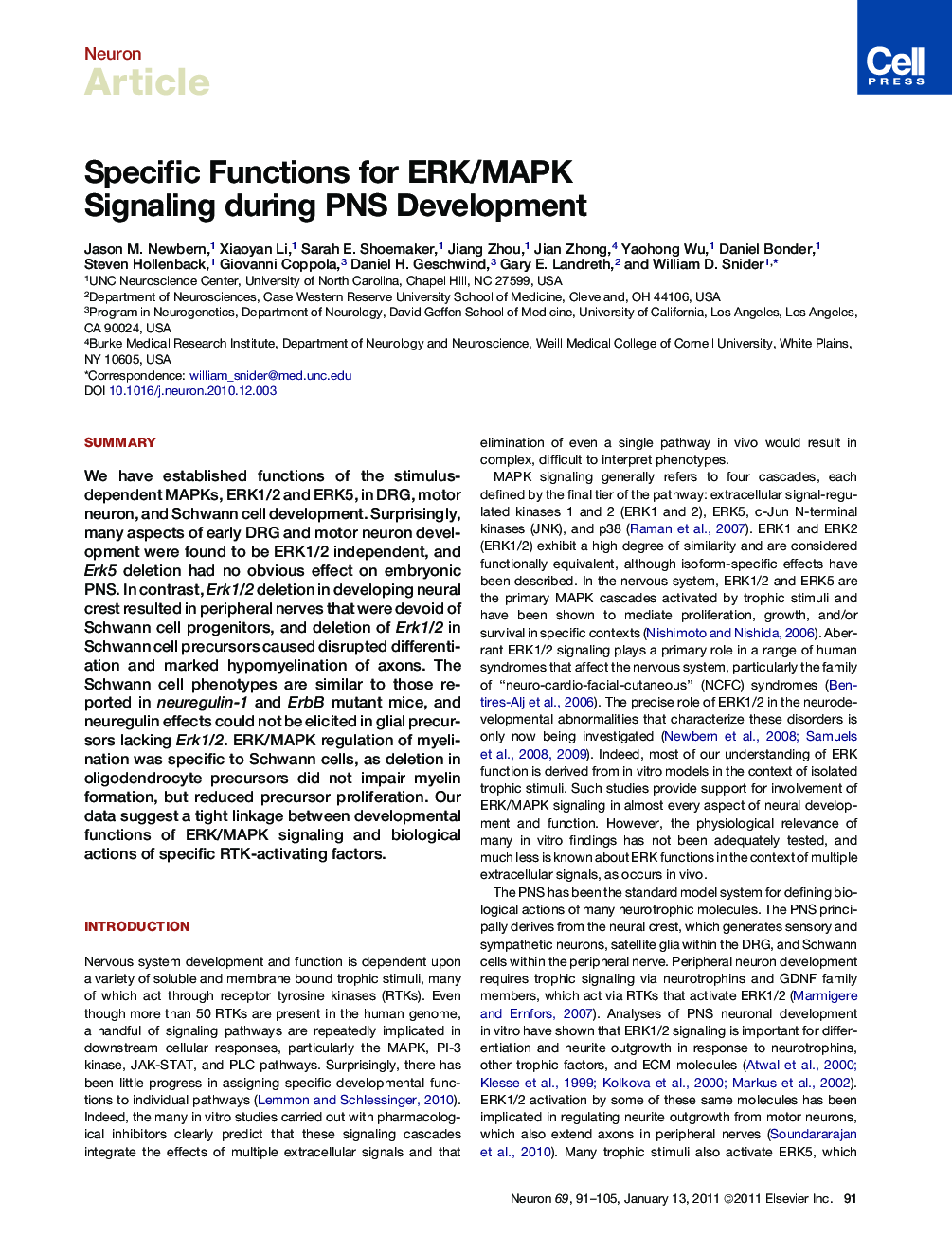 Specific Functions for ERK/MAPK Signaling during PNS Development