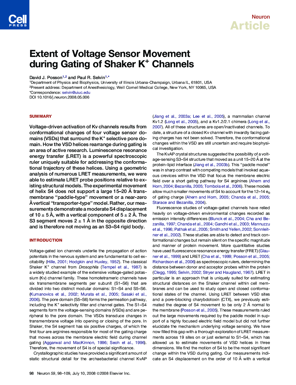 Extent of Voltage Sensor Movement during Gating of Shaker K+ Channels