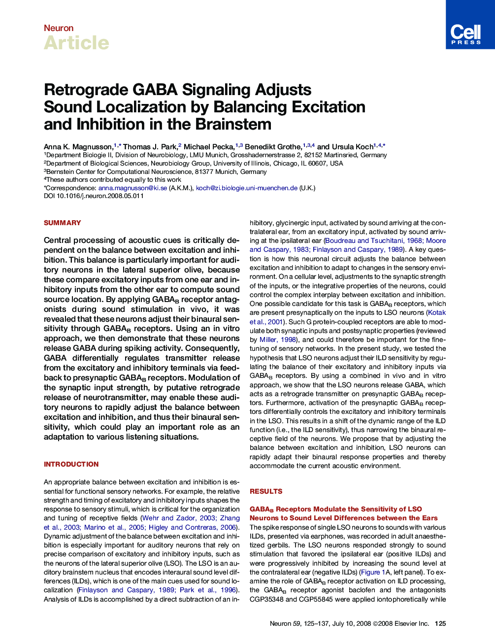 Retrograde GABA Signaling Adjusts Sound Localization by Balancing Excitation and Inhibition in the Brainstem