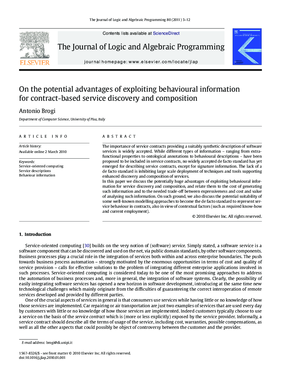 On the potential advantages of exploiting behavioural information for contract-based service discovery and composition