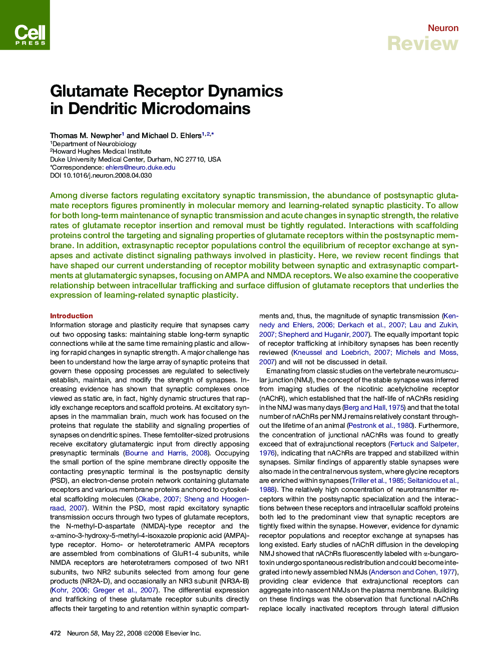 Glutamate Receptor Dynamics in Dendritic Microdomains