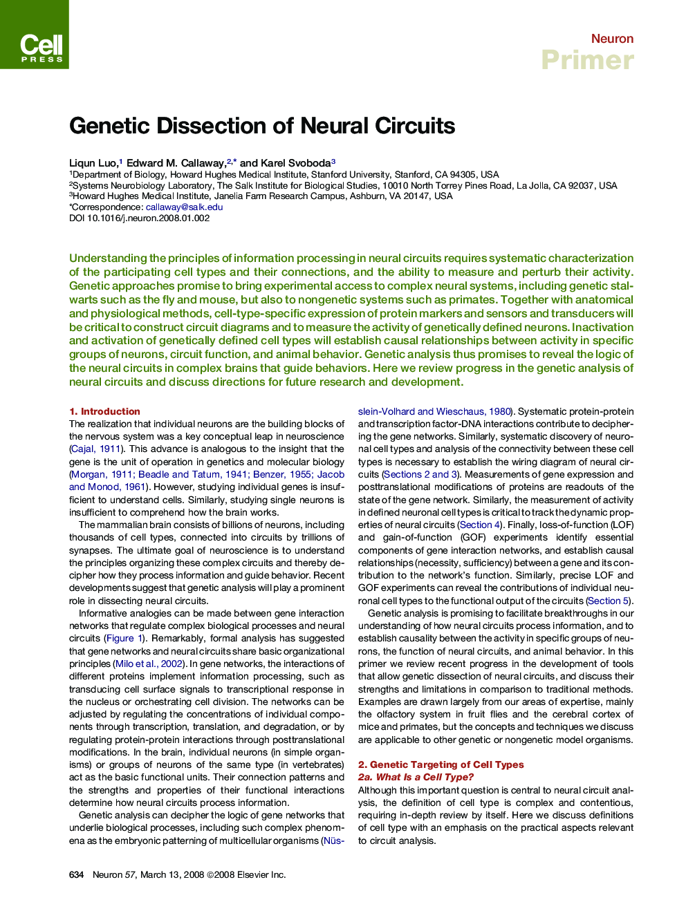 Genetic Dissection of Neural Circuits