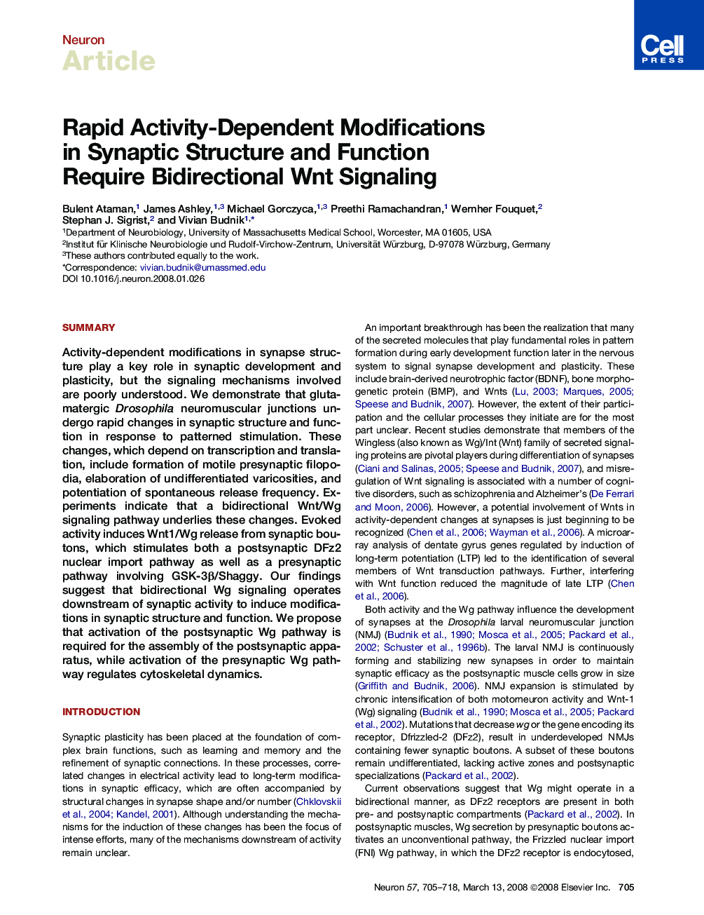 Rapid Activity-Dependent Modifications in Synaptic Structure and Function Require Bidirectional Wnt Signaling