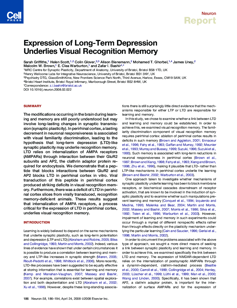 Expression of Long-Term Depression Underlies Visual Recognition Memory