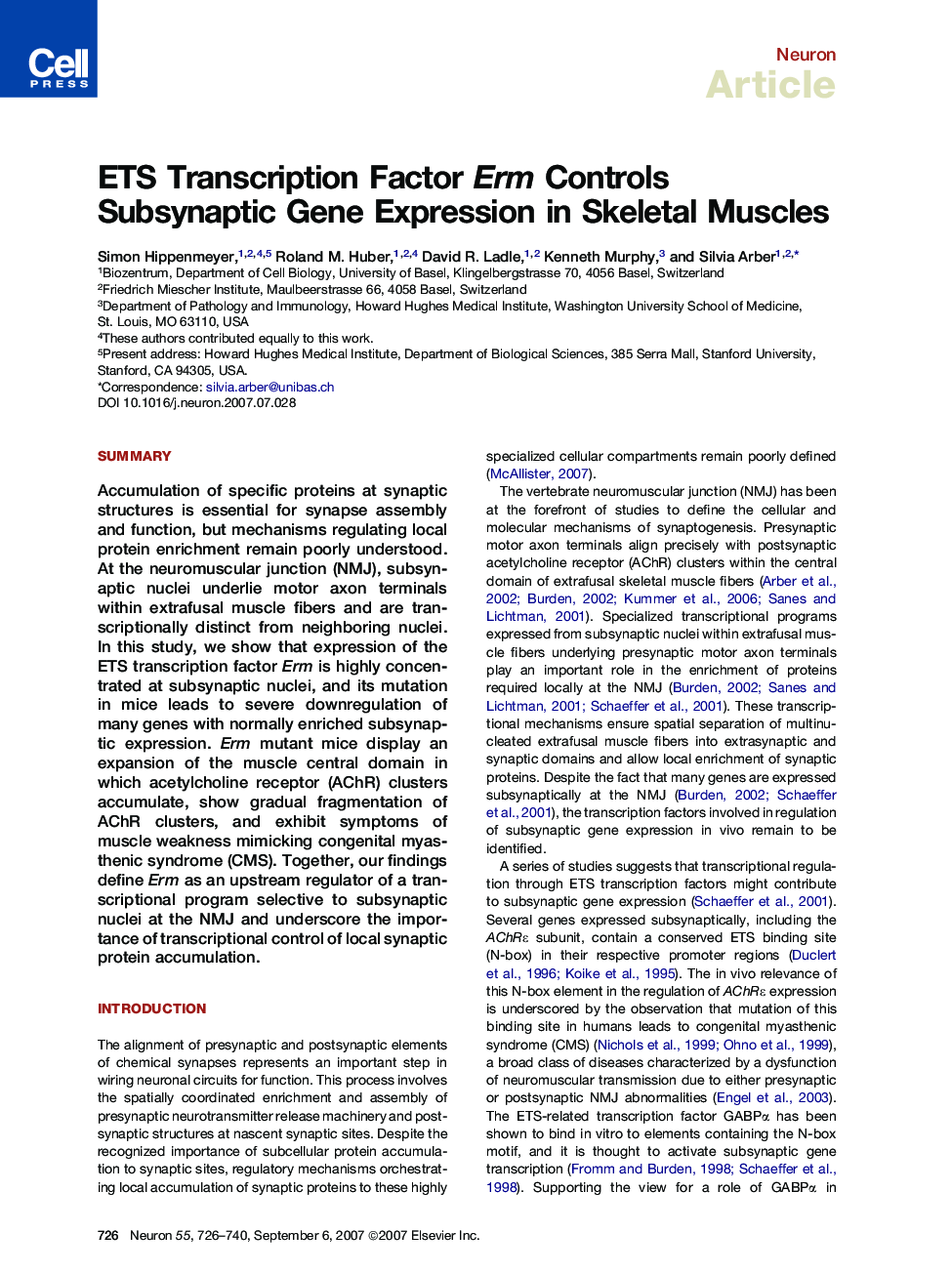 ETS Transcription Factor Erm Controls Subsynaptic Gene Expression in Skeletal Muscles