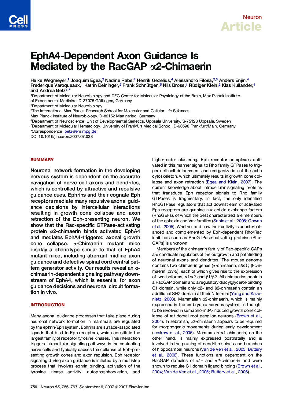 EphA4-Dependent Axon Guidance Is Mediated by the RacGAP α2-Chimaerin