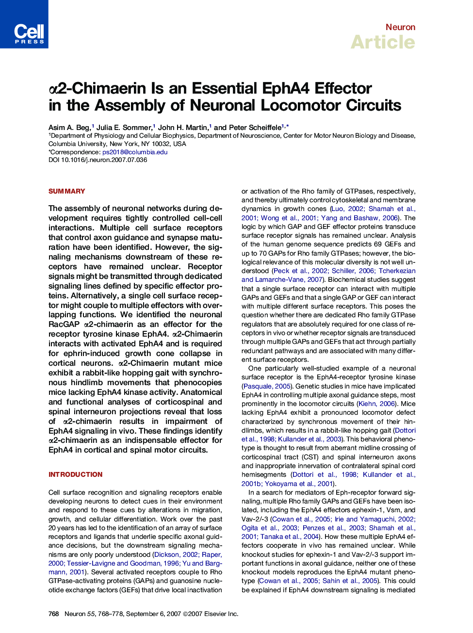 α2-Chimaerin Is an Essential EphA4 Effector in the Assembly of Neuronal Locomotor Circuits
