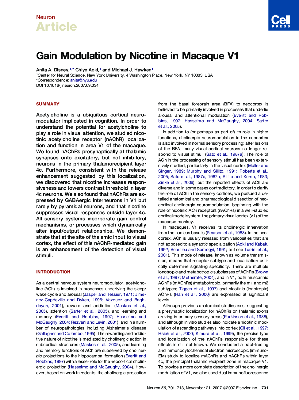 Gain Modulation by Nicotine in Macaque V1