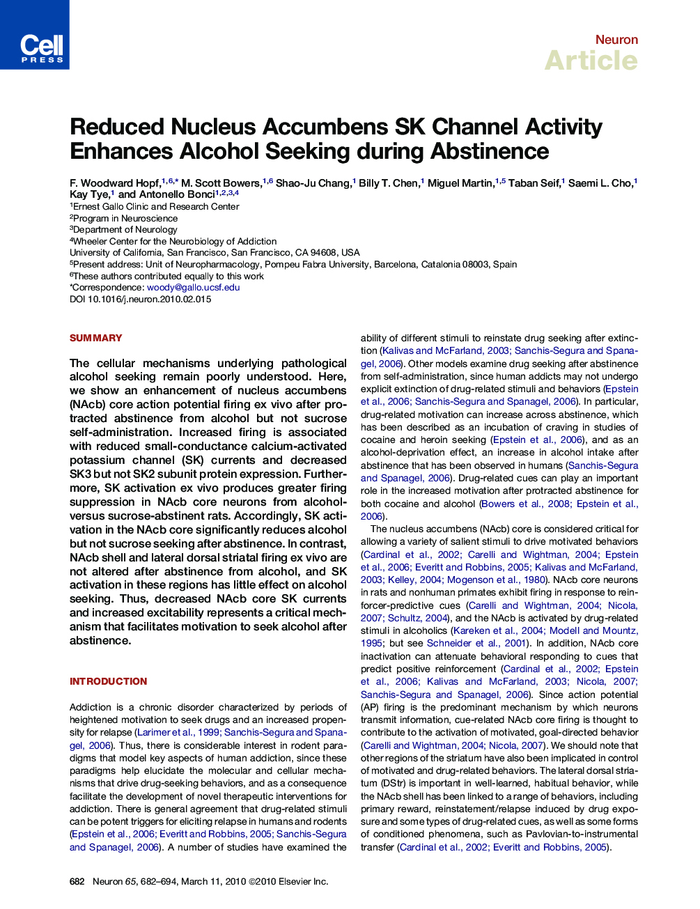 Reduced Nucleus Accumbens SK Channel Activity Enhances Alcohol Seeking during Abstinence