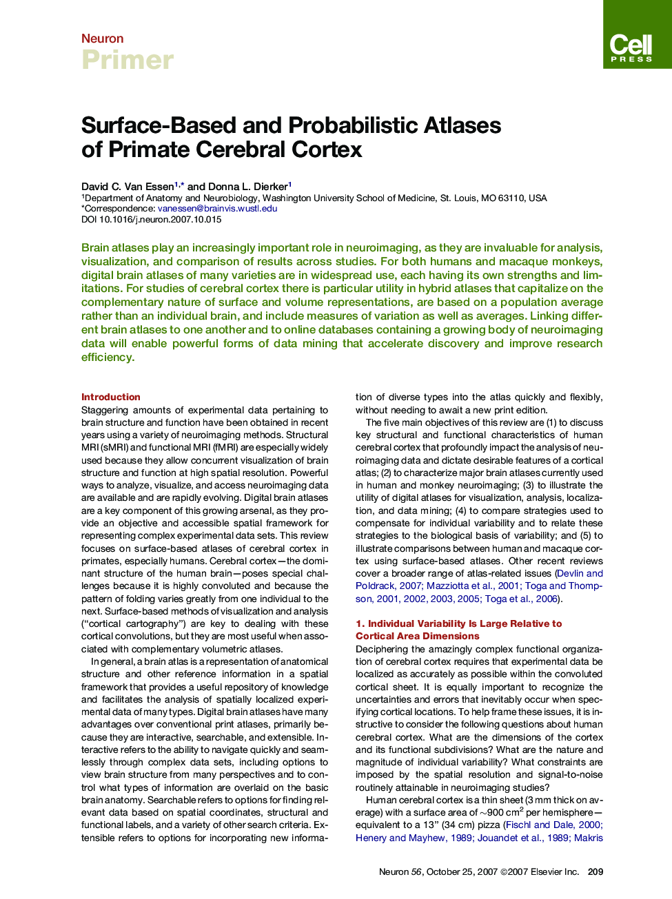 Surface-Based and Probabilistic Atlases of Primate Cerebral Cortex