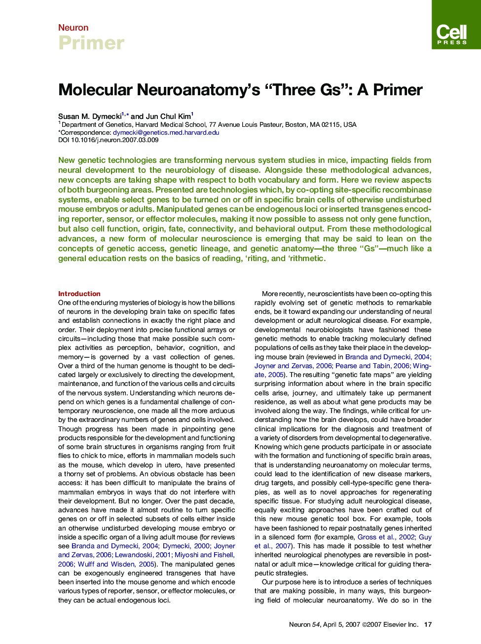 Molecular Neuroanatomy's “Three Gs”: A Primer