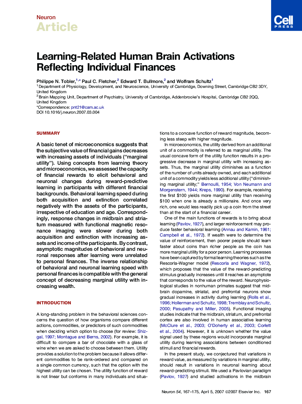 Learning-Related Human Brain Activations Reflecting Individual Finances