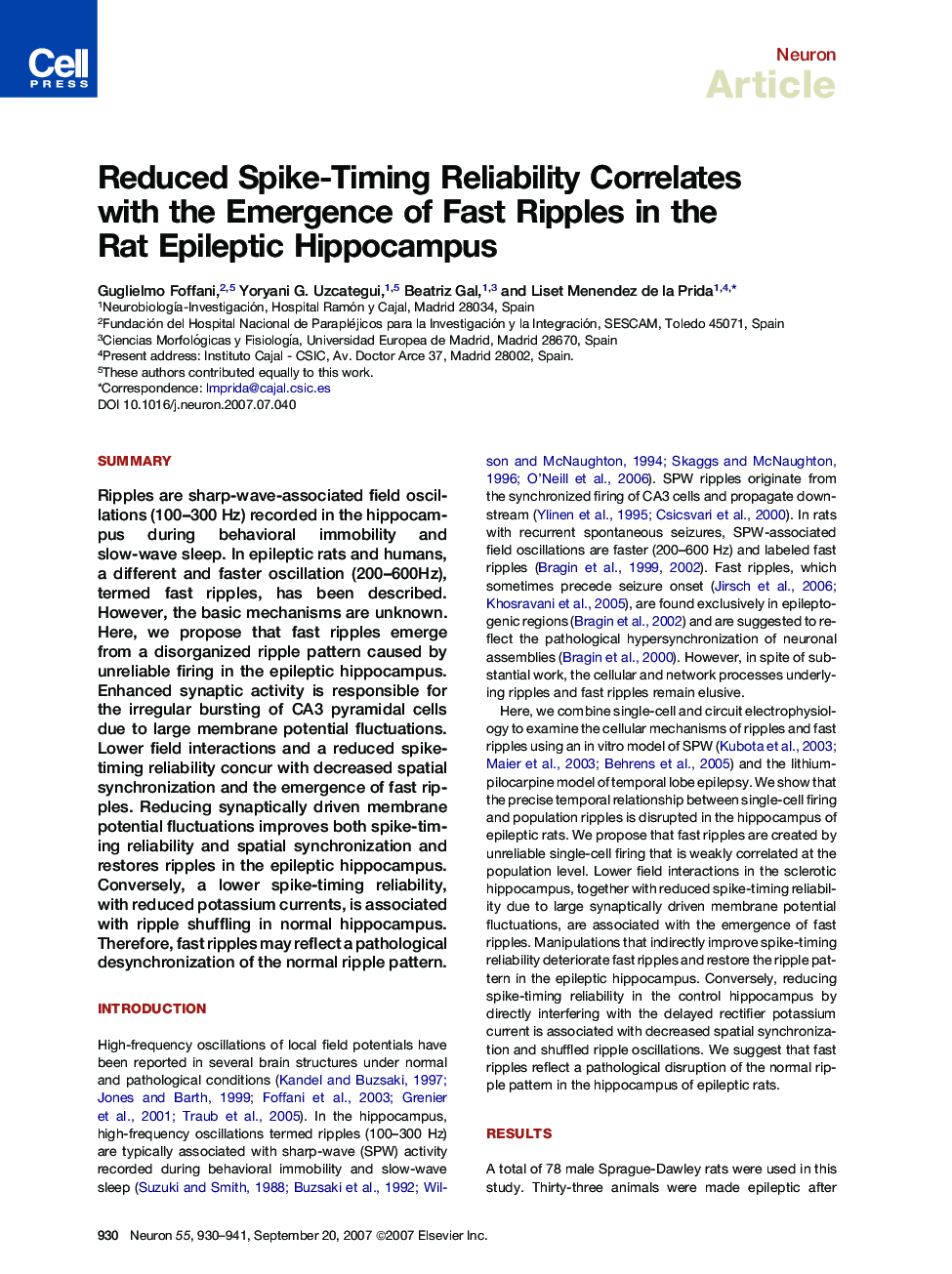 Reduced Spike-Timing Reliability Correlates with the Emergence of Fast Ripples in the Rat Epileptic Hippocampus