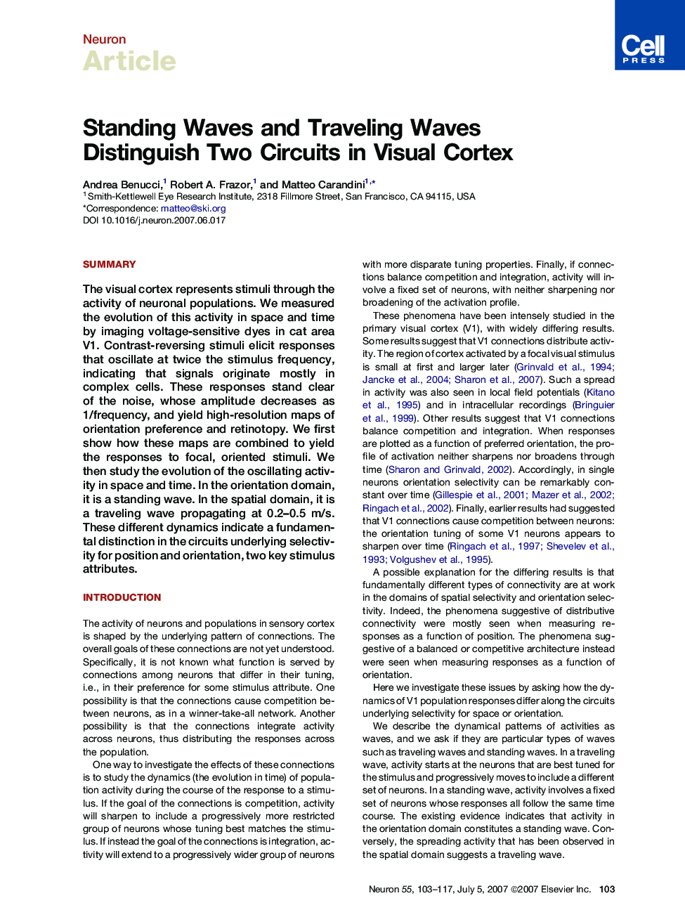 Standing Waves and Traveling Waves Distinguish Two Circuits in Visual Cortex