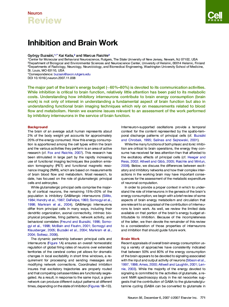 Inhibition and Brain Work