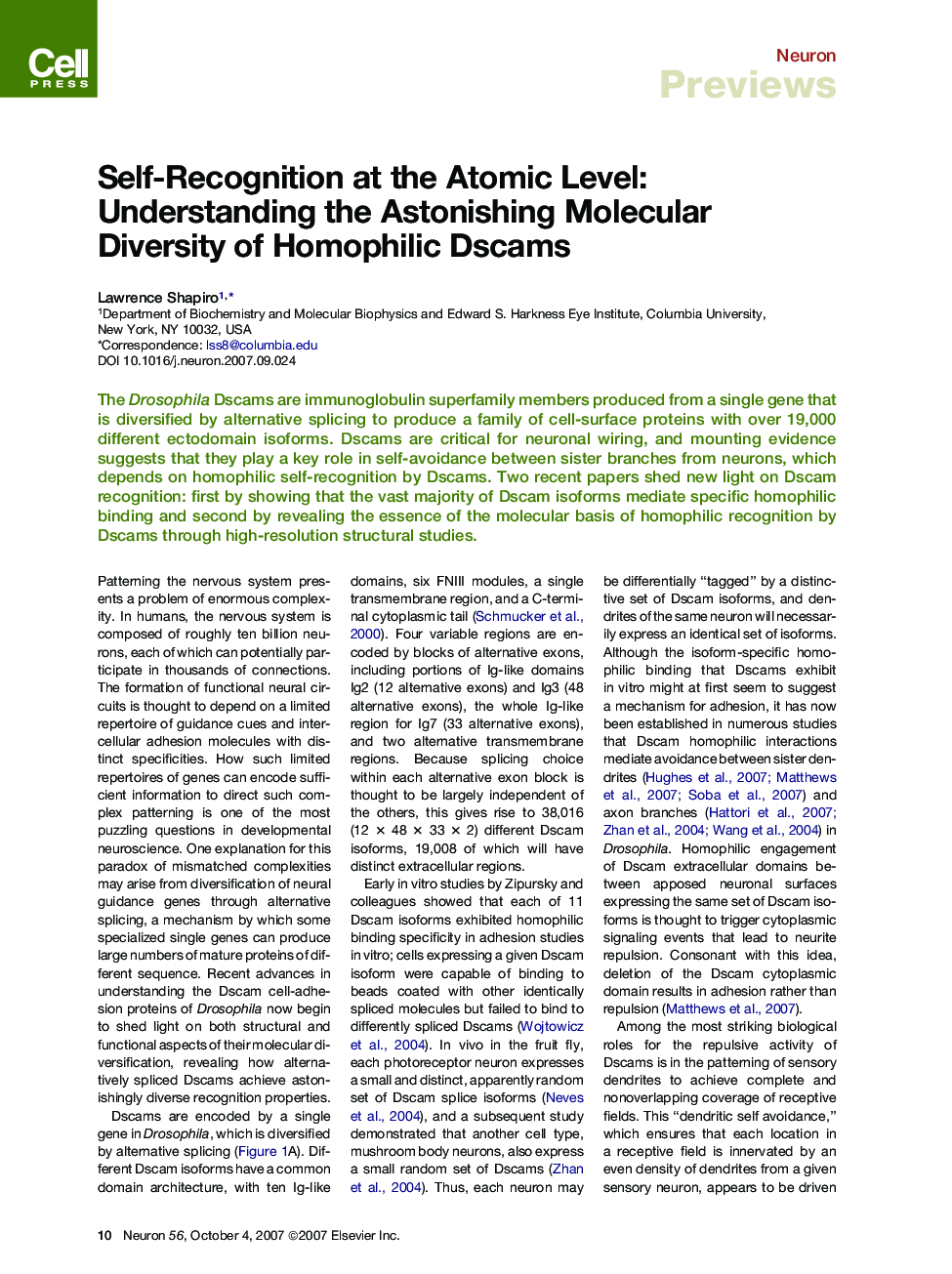 Self-Recognition at the Atomic Level: Understanding the Astonishing Molecular Diversity of Homophilic Dscams