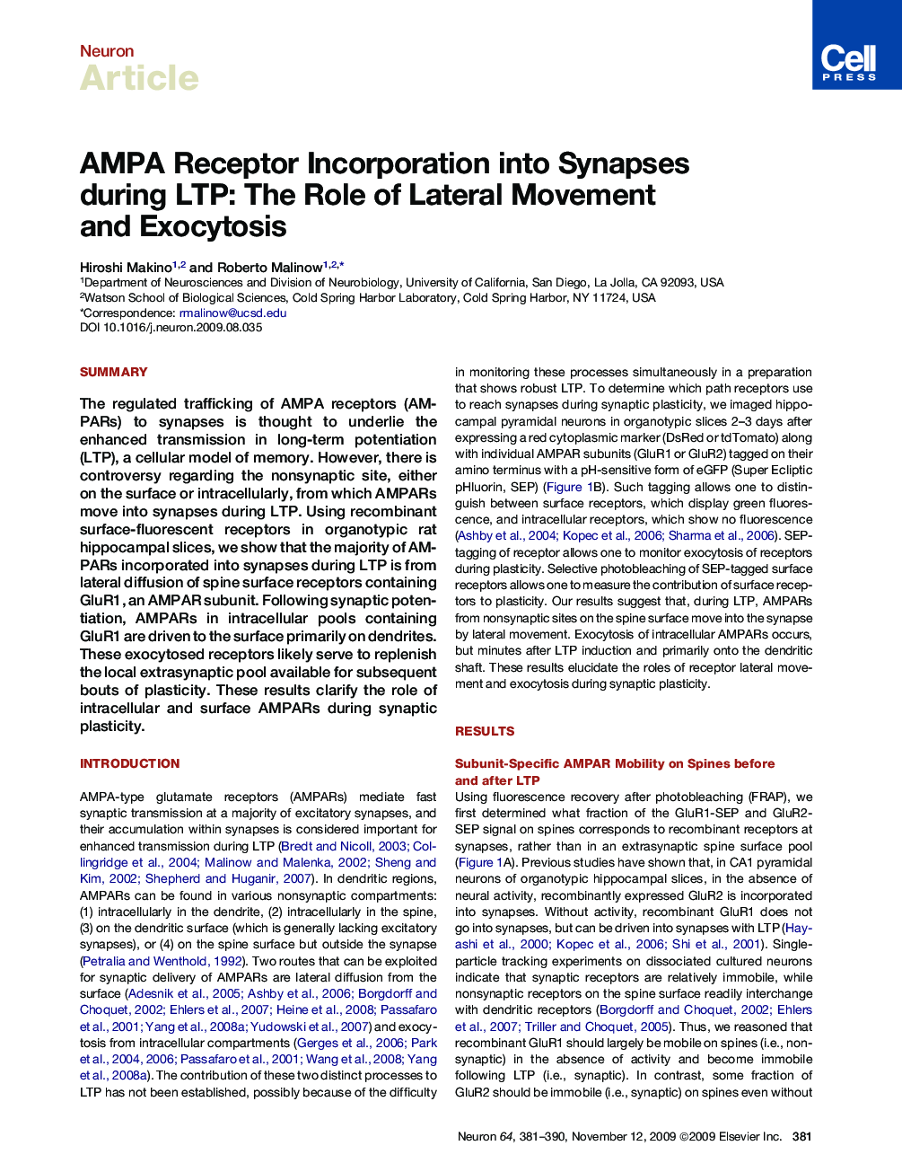 AMPA Receptor Incorporation into Synapses during LTP: The Role of Lateral Movement and Exocytosis
