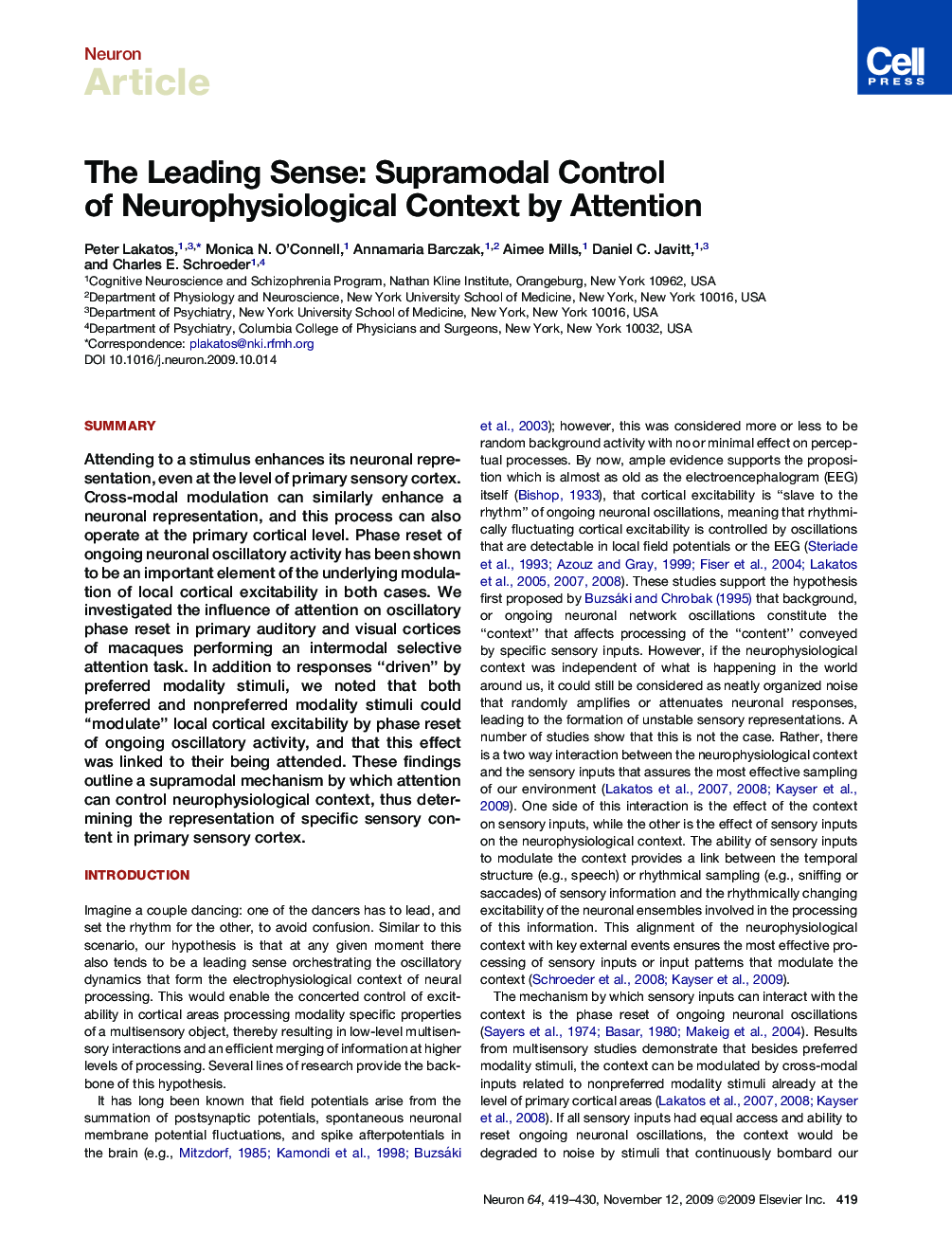 The Leading Sense: Supramodal Control of Neurophysiological Context by Attention